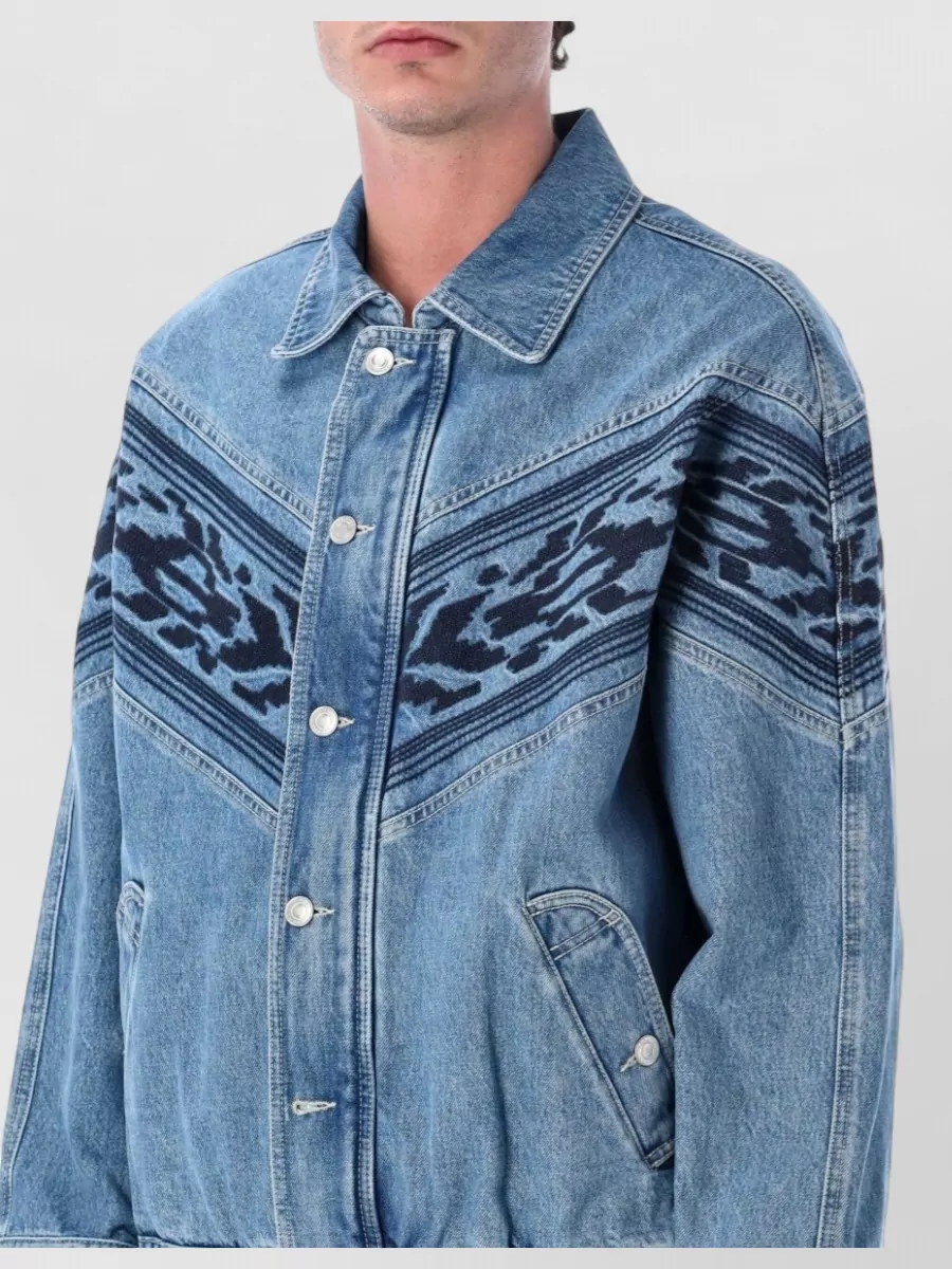 Isabel Marant Denim Embroidered Bomber Jacket