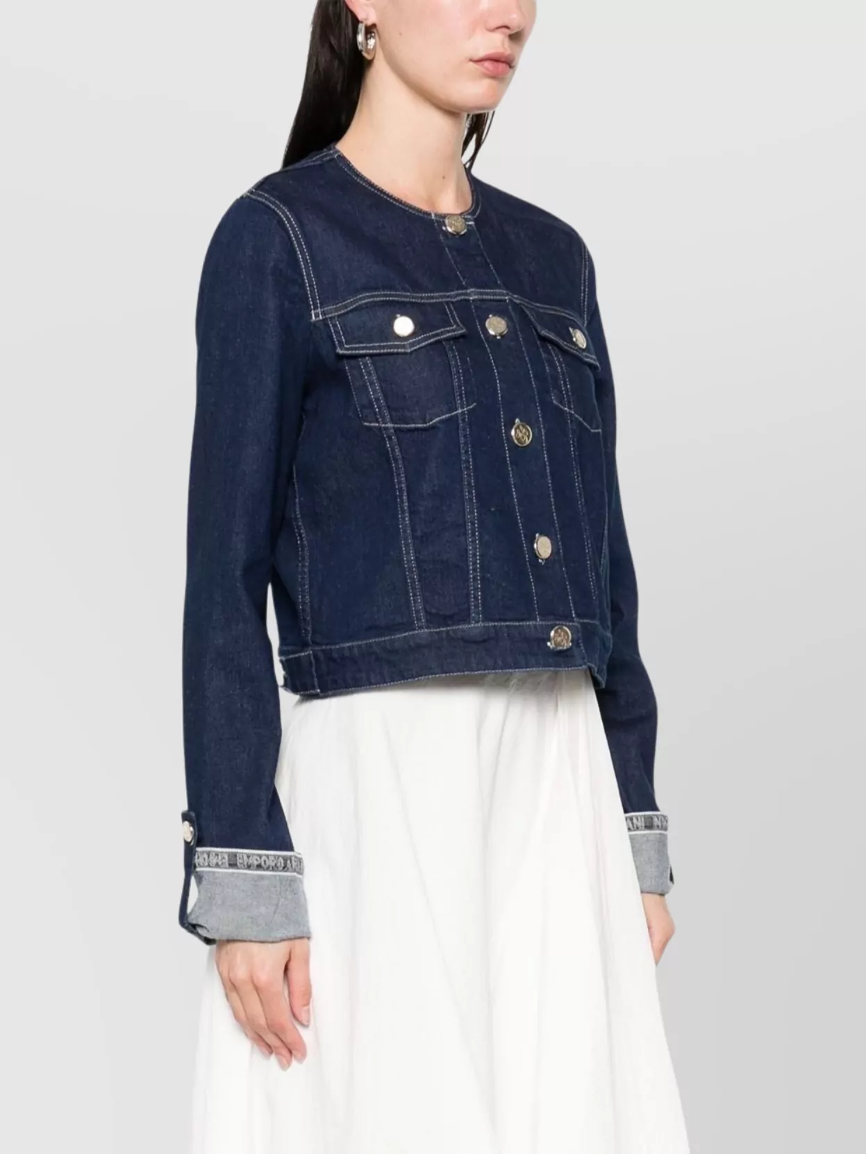 Emporio Armani Buttoned Cuffs Denim Jacket With Chest Pockets