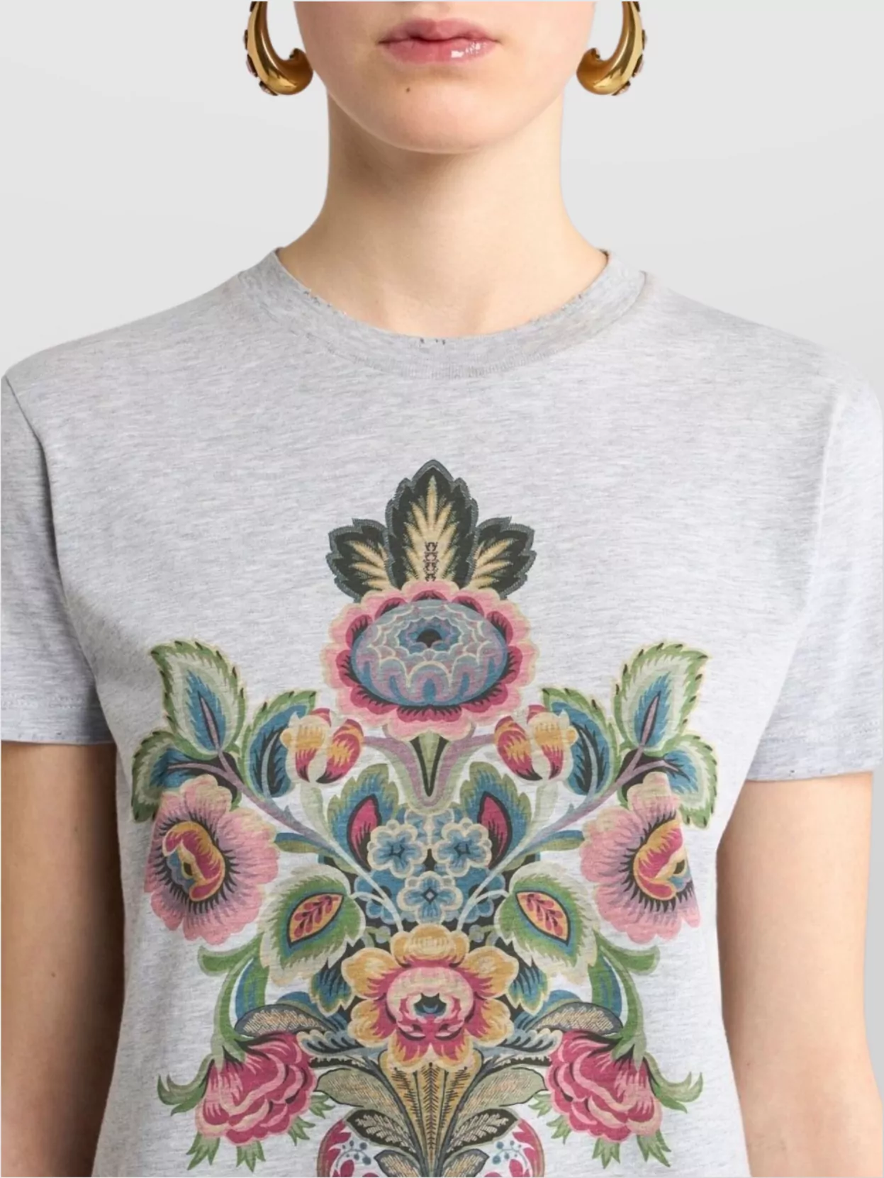 Etro Floral Crew Neck Short Sleeve Top In Gray