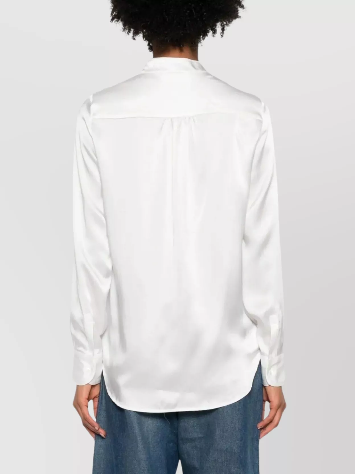 Pierre Louise Mascia Long Sleeve Satin Shirt With Curved Hem