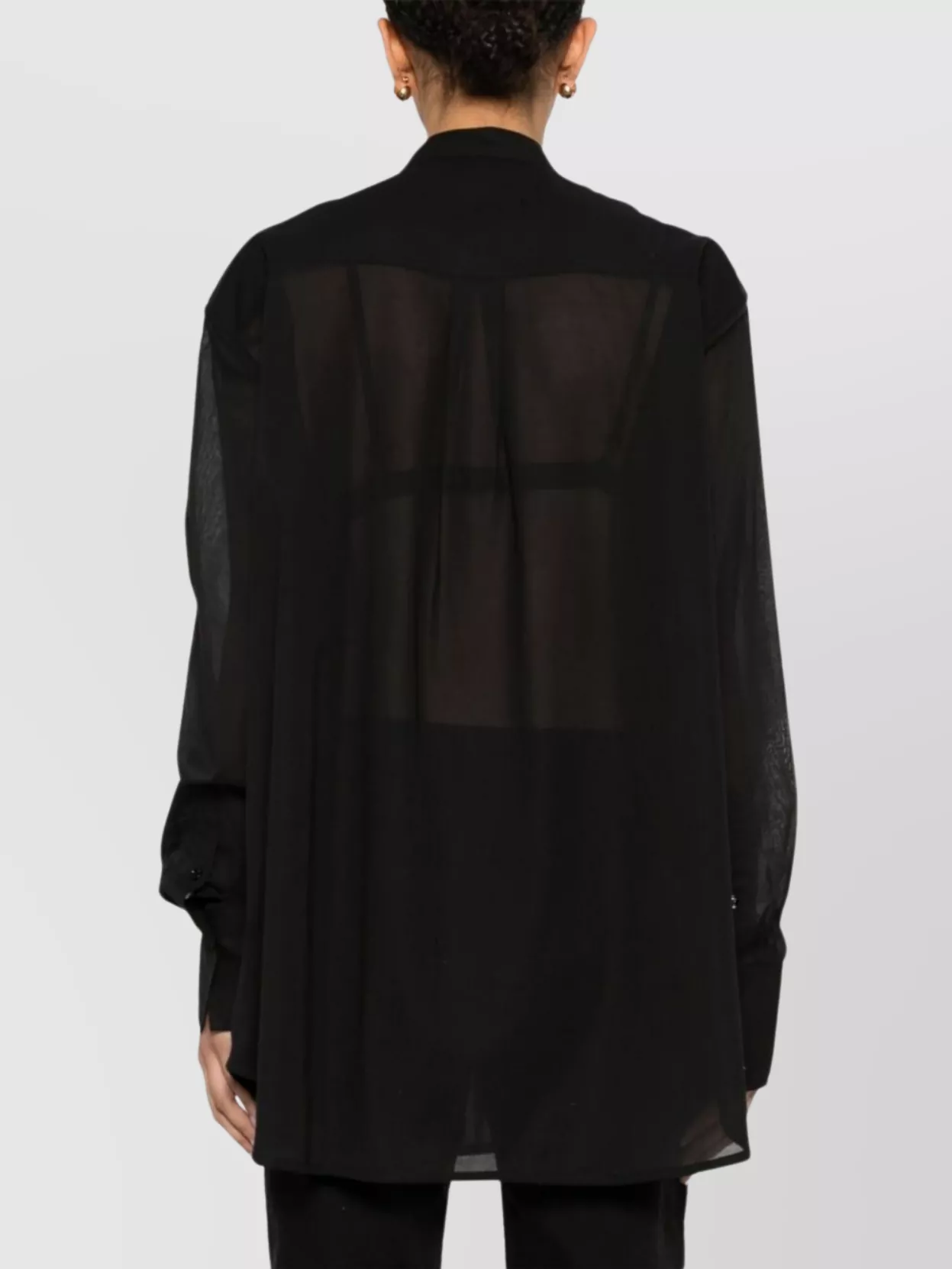 Totême Sheer Mandarin Collar Long Sleeve Top