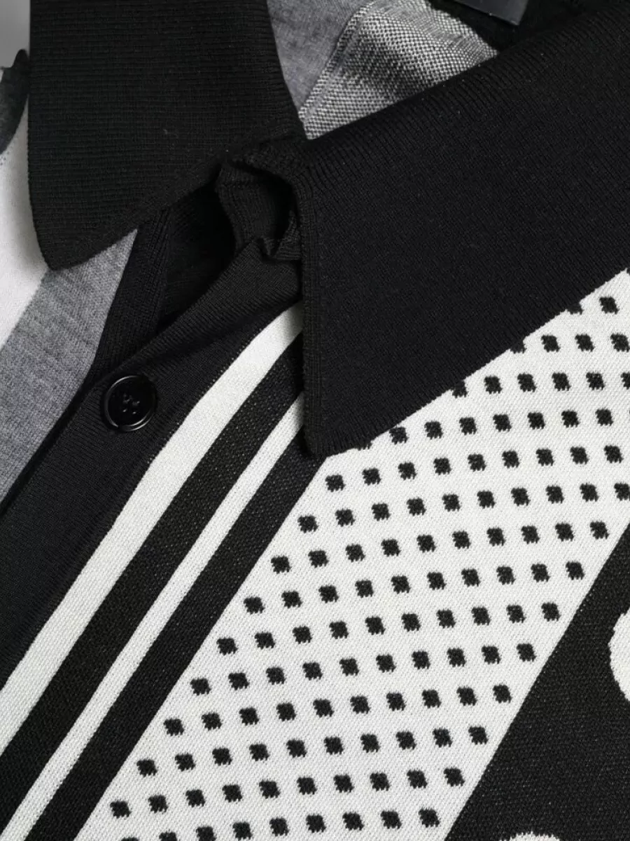 Dolce&Gabbana Silk Cotton Wool Striped Polo Shirt