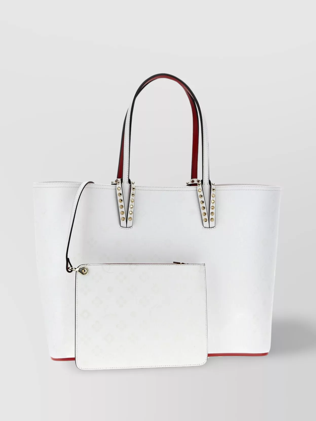 Christian Louboutin Studded Structured Tote Bag With Metal Hardware In White