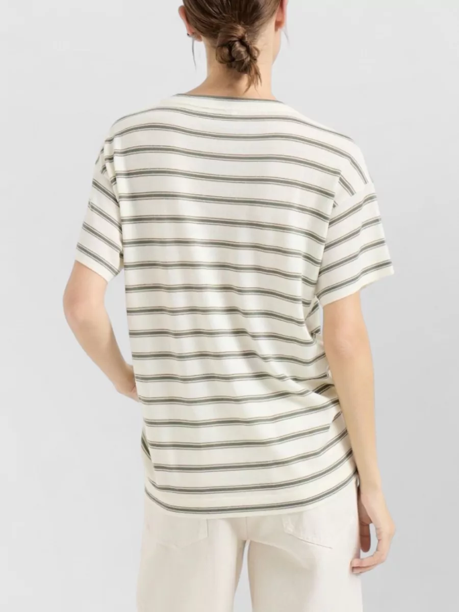 Brunello Cucinelli Short Sleeve Striped Wool Crewneck Sweater