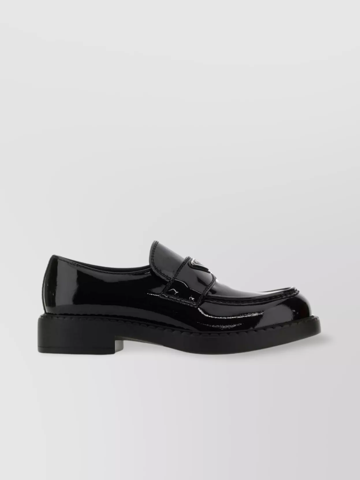 Shop Prada Classic Round Toe Loafers With Low Block Heel