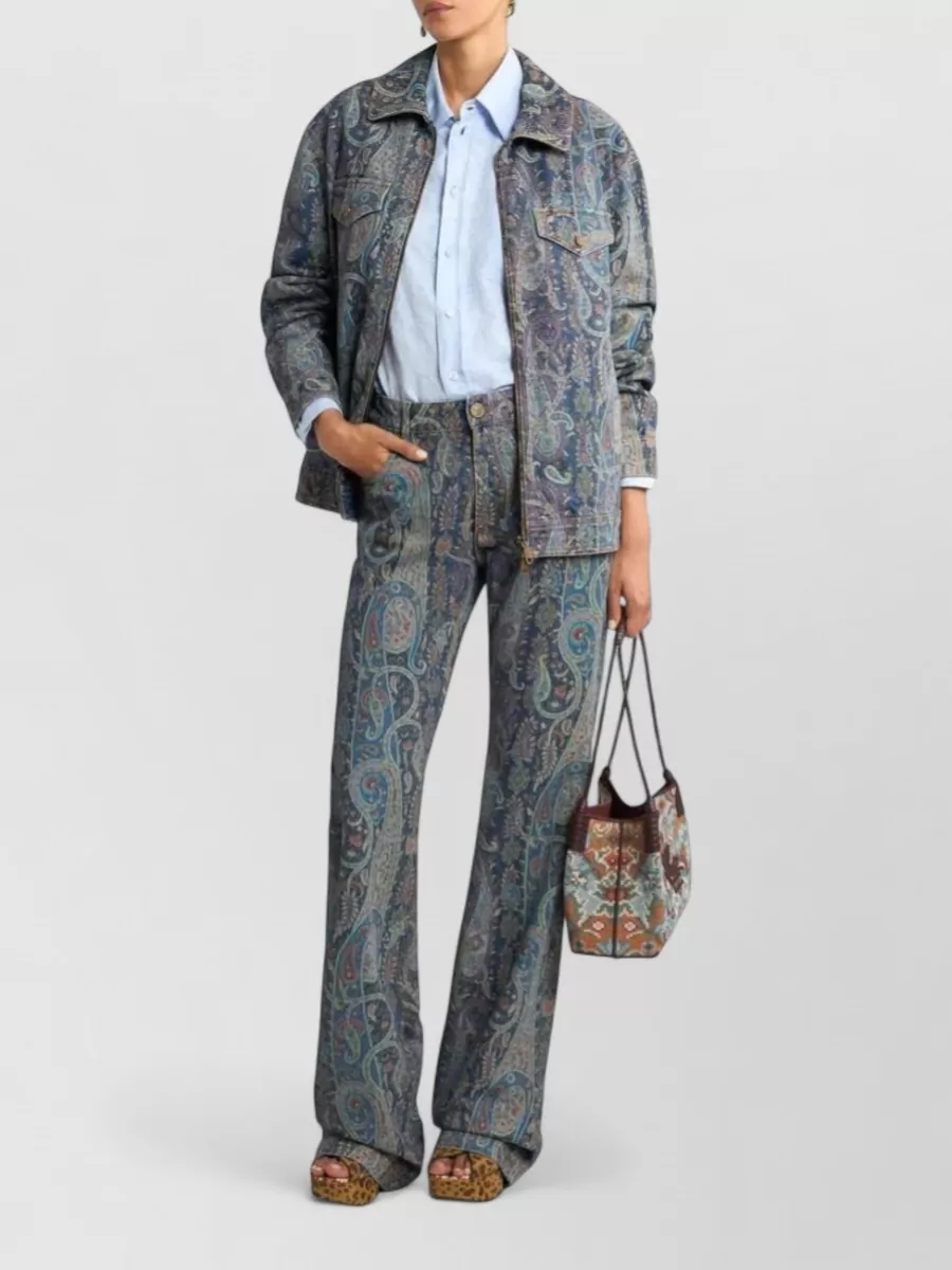 Etro Paisley Floral-Print Flared Jeans