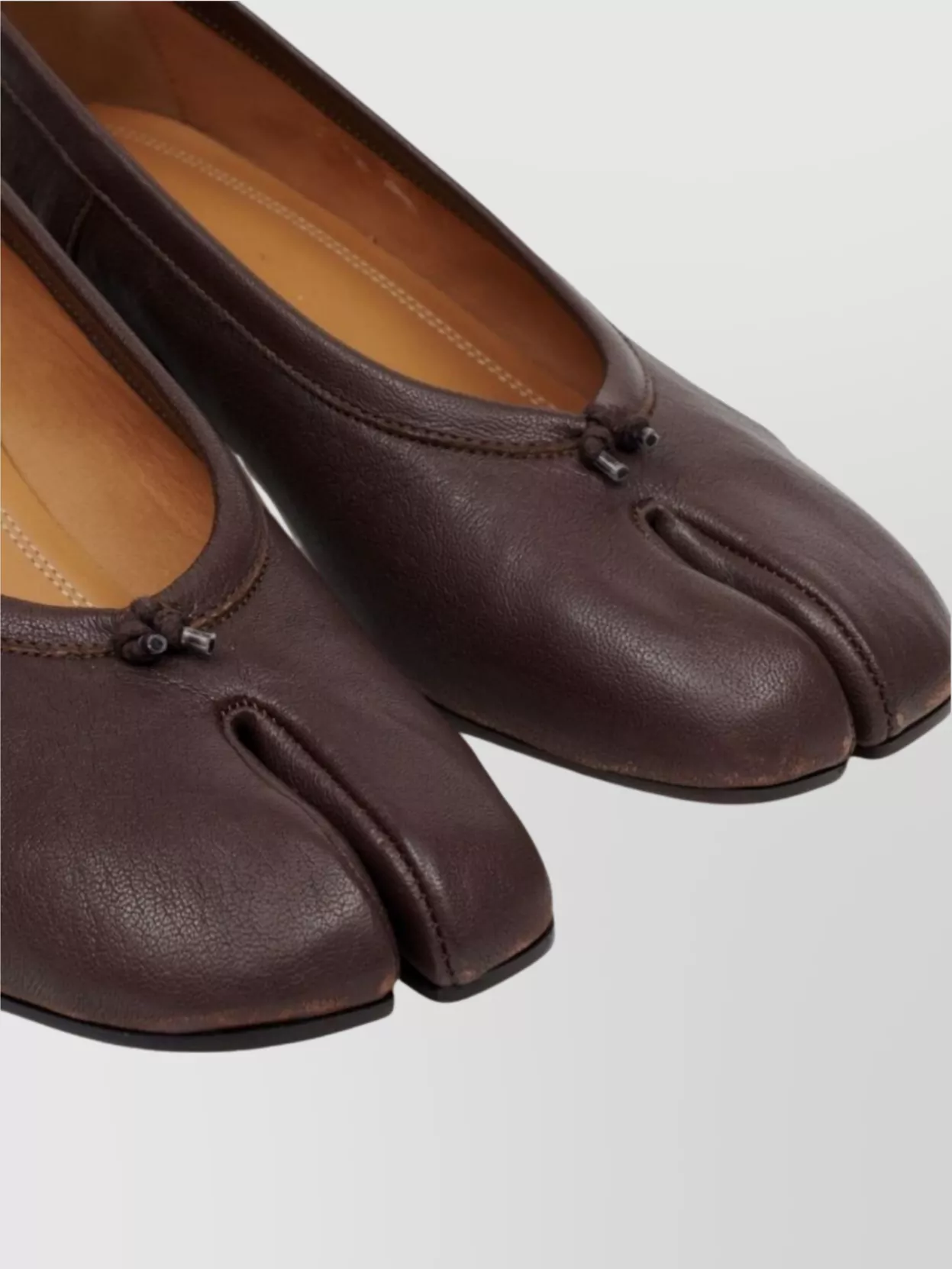 Maison Margiela Split Toe Leather Ballerina With Cotton Knot