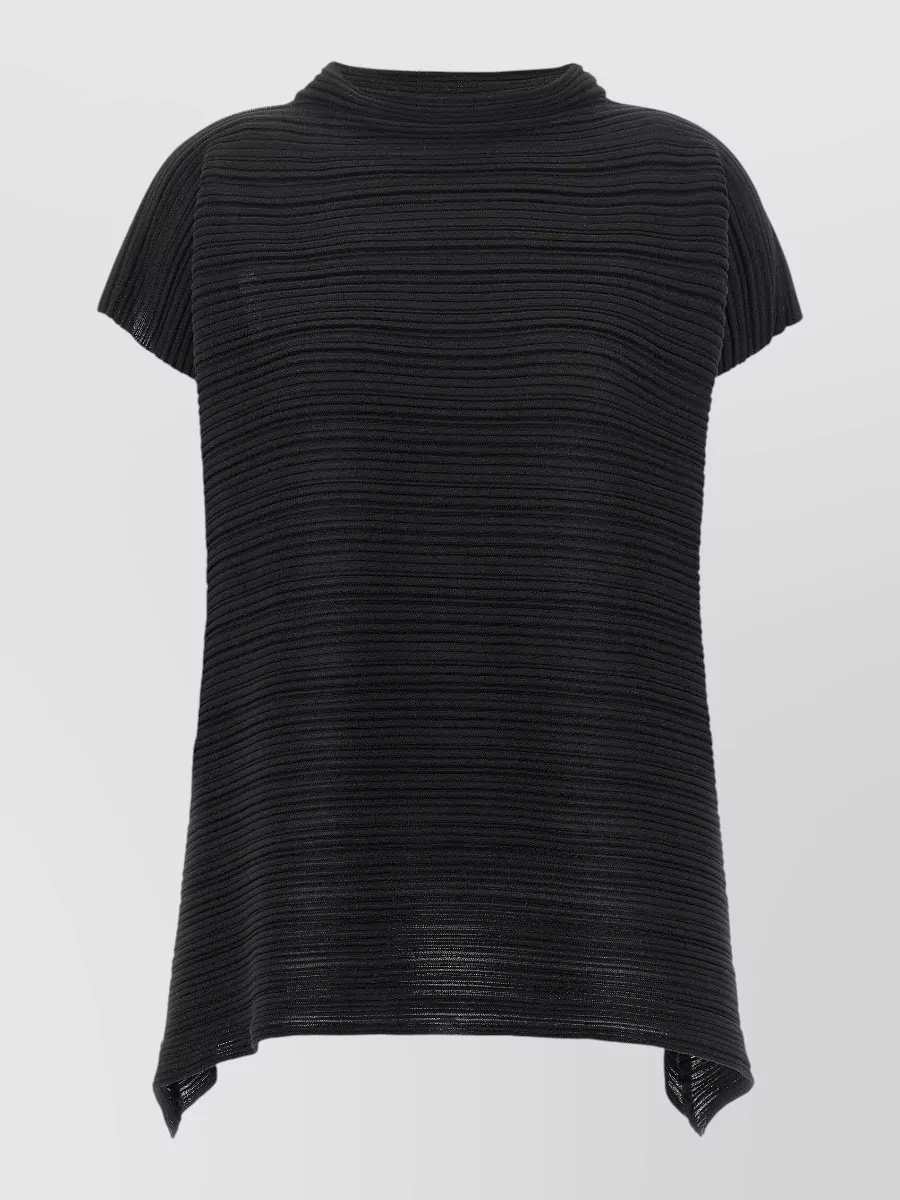 Pleats Please Issey Miyake ribbed asymmetric crater neck knitted top