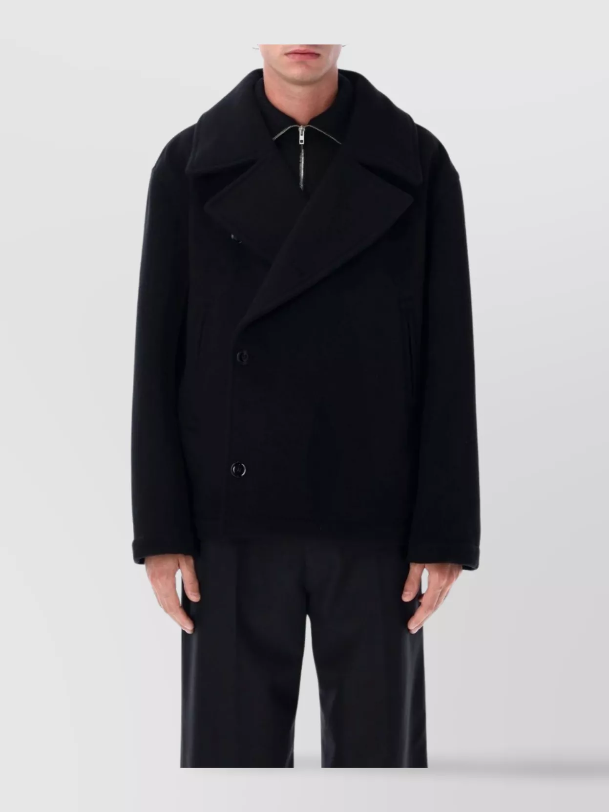 Lemaire Double Breasted Boxy Peacoat Side Pockets In Black