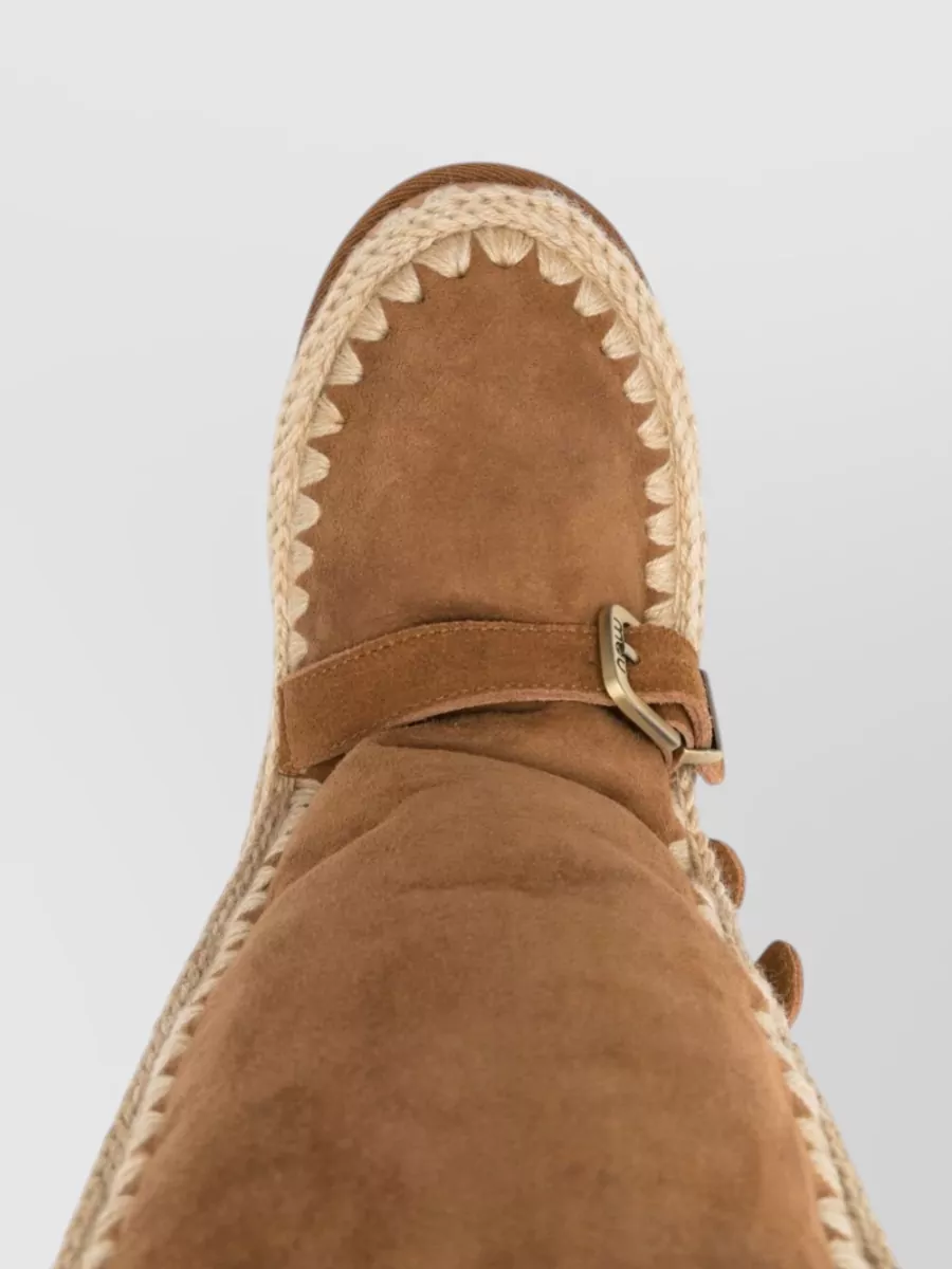Mou Sheepskin Crochet-Trim Buckle-Strap Boots