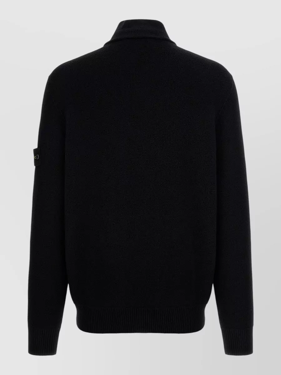 Stone Island Virgin Wool Textured-Knit High-Neck Cardigan