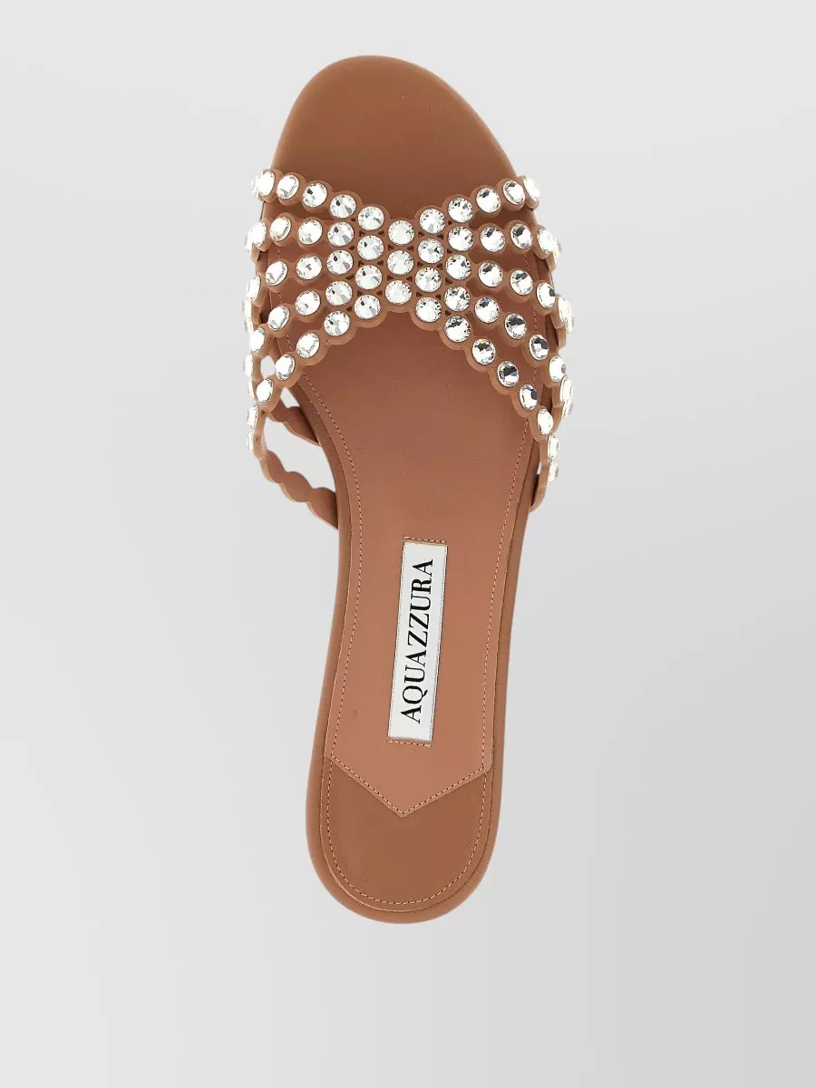 Aquazzura Leather Crystal-Embellished Slides