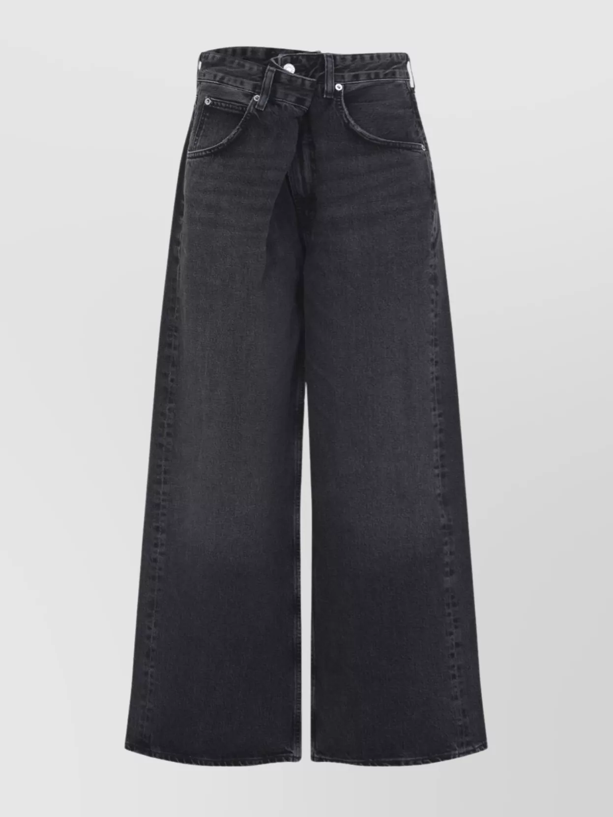 Agolde Cotton Wide Leg Trousers In Black