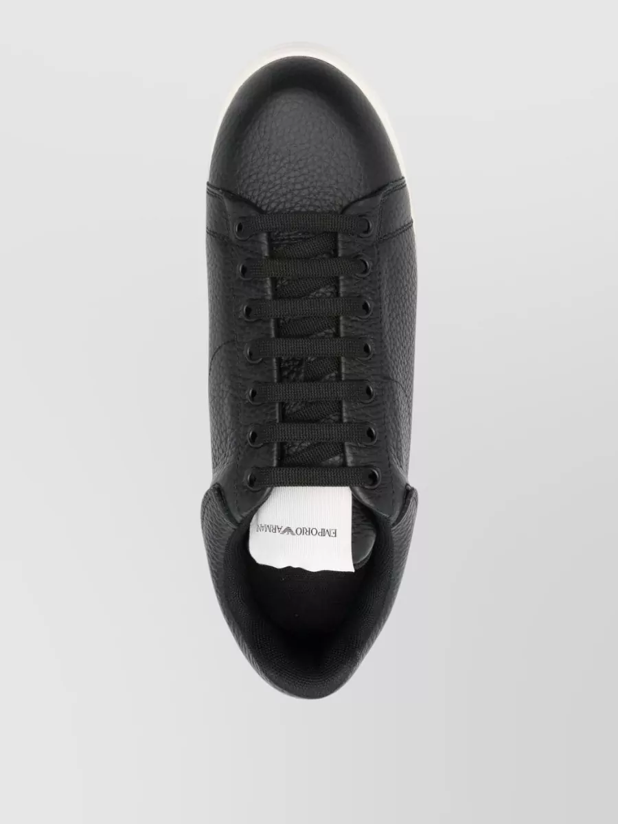 Emporio Armani Leather Sneakers Round Toe Textured Finish