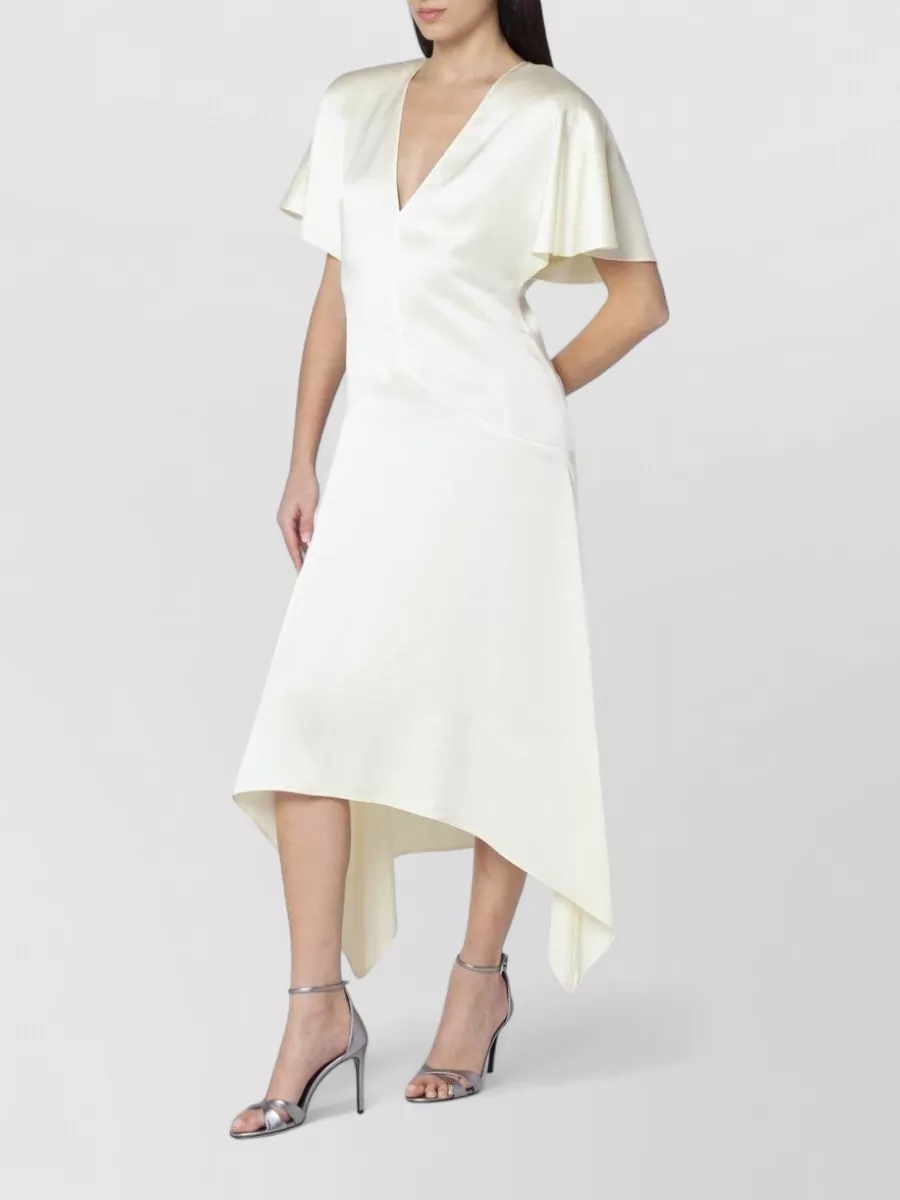 Stella Mccartney Satin Midi Dress V Neckline In Neutral