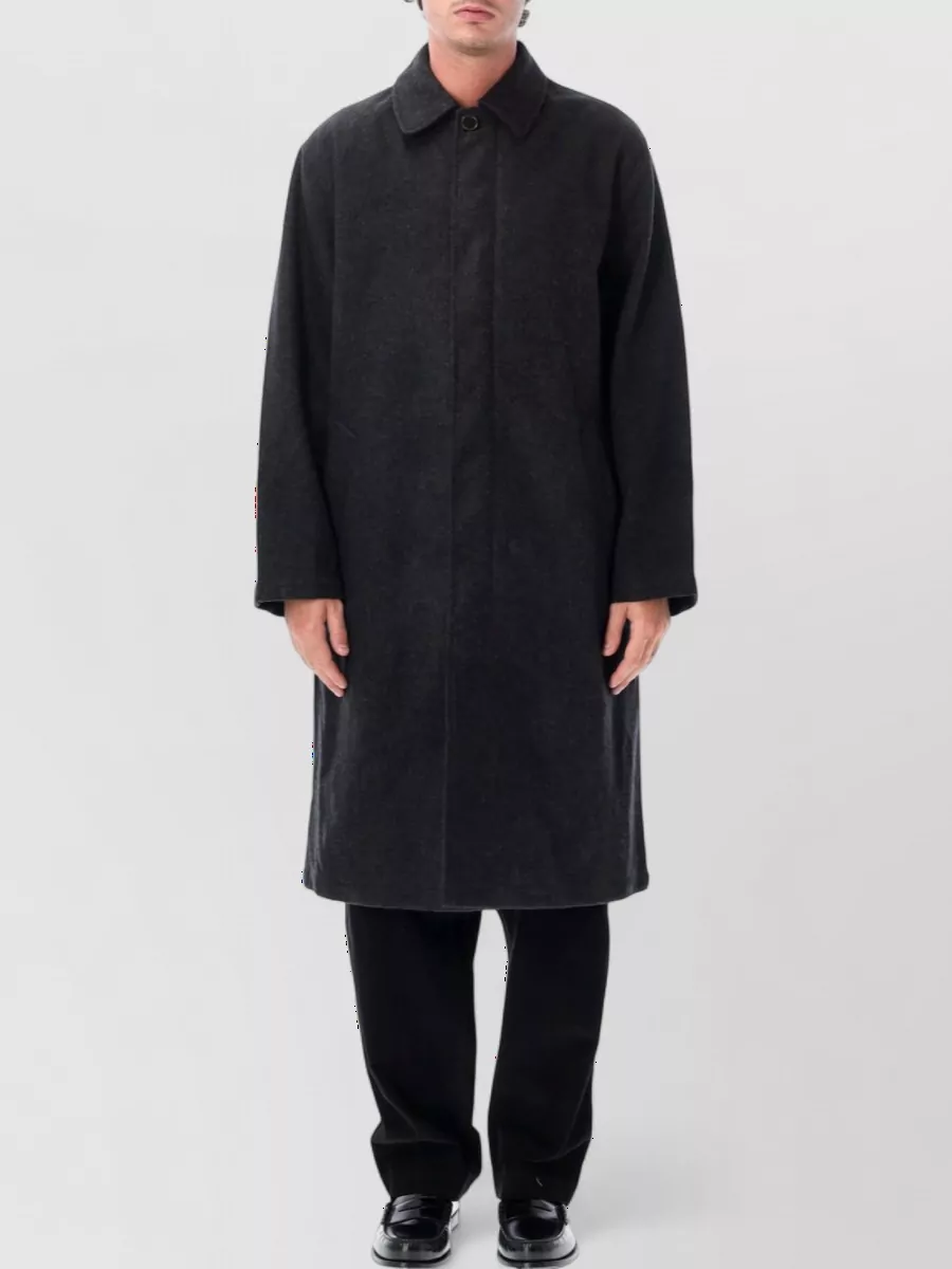 Universal Works wool single-breasted mac coat