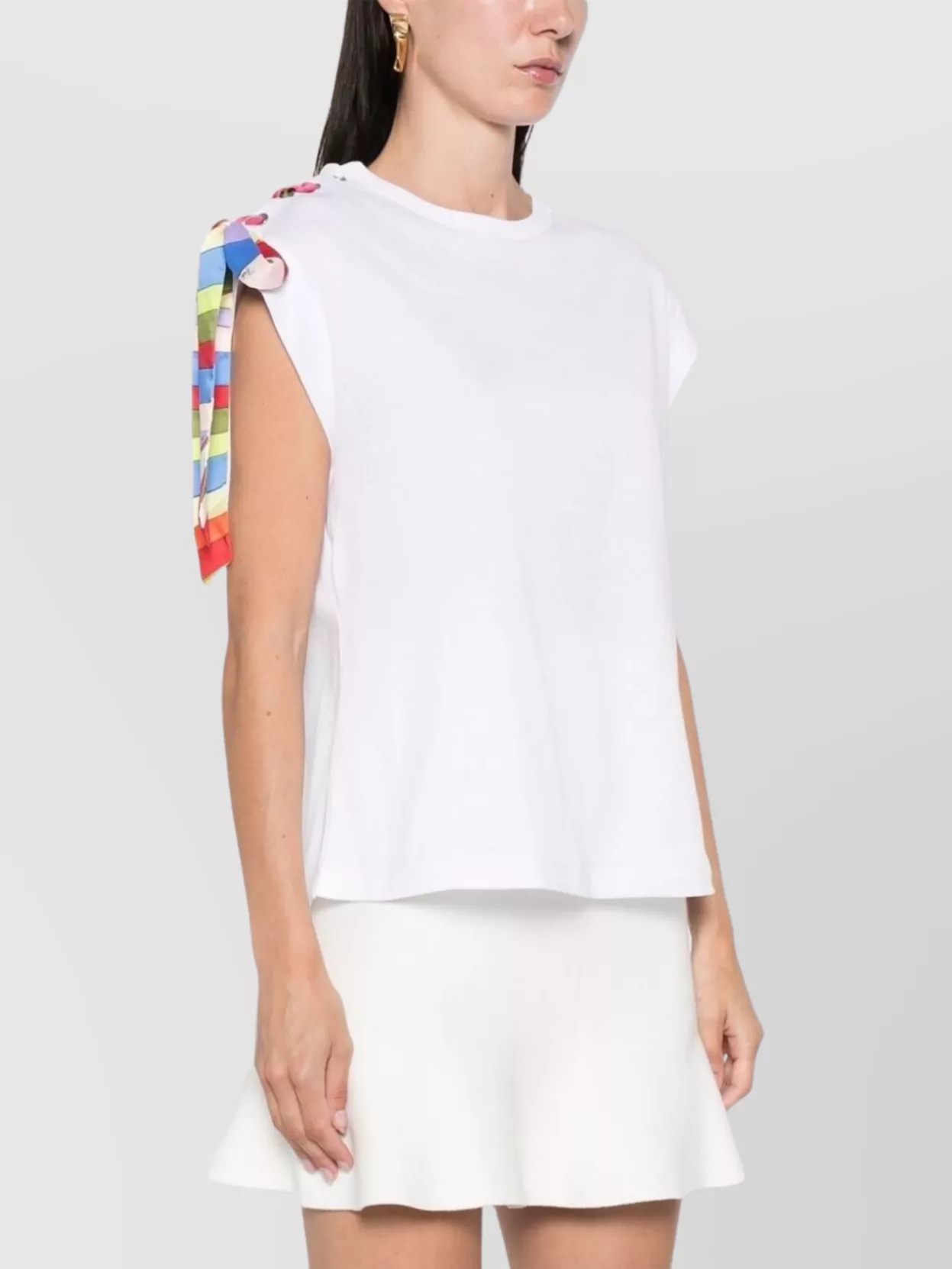 Pucci T-Shirt With Cap Sleeves And Tie Detail