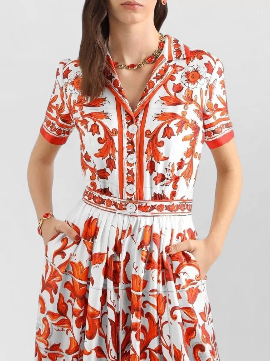Dolce&Gabbana Silk Majolica Print Midi Dress