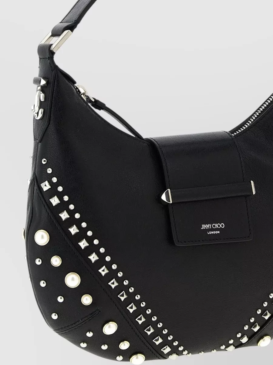 Jimmy Choo Bar Hobo Shoulder Bag Flap Pearls Studs Handle