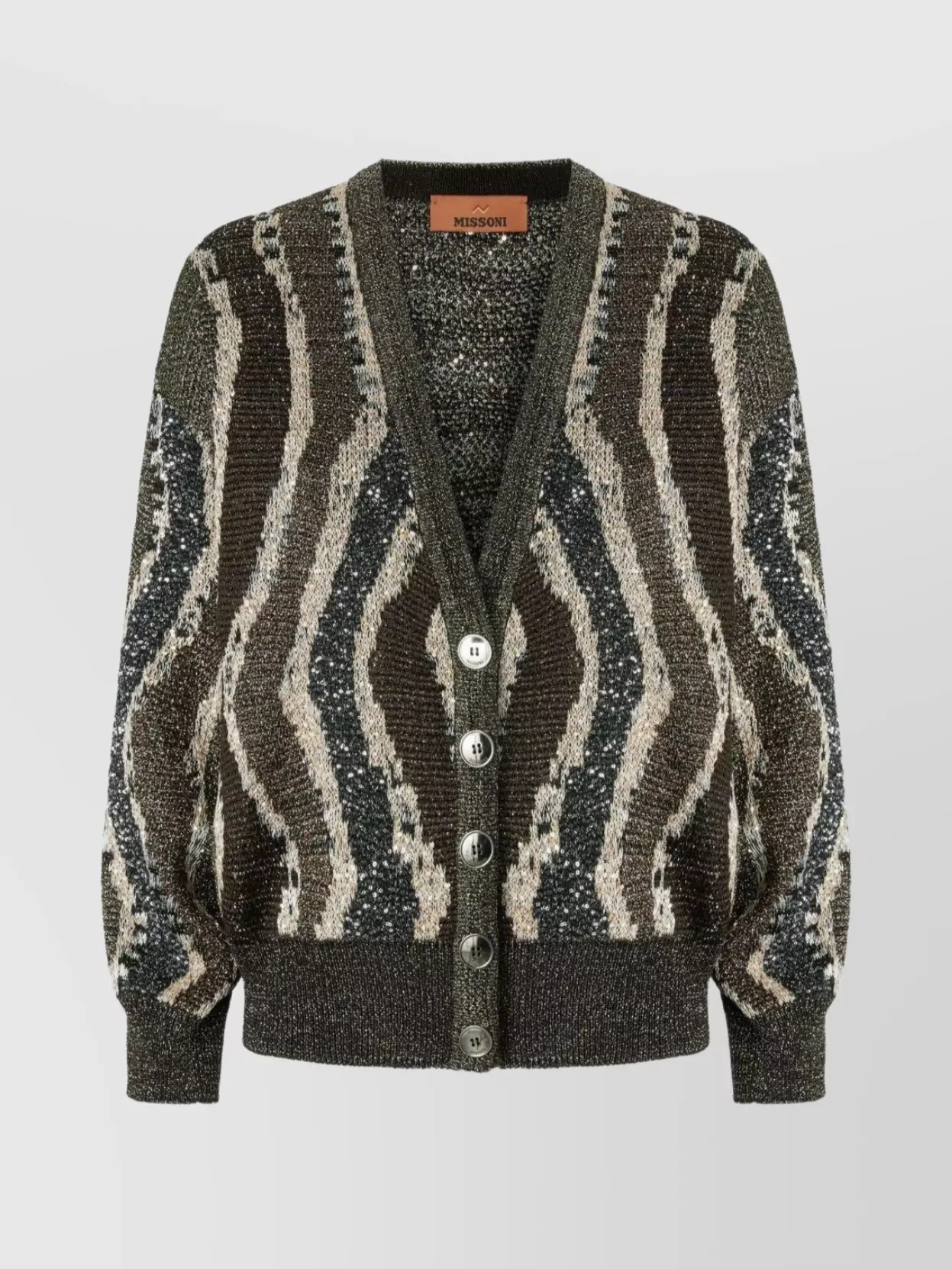 Missoni V-neck Long Sleeve Patterned Cardigan In Green