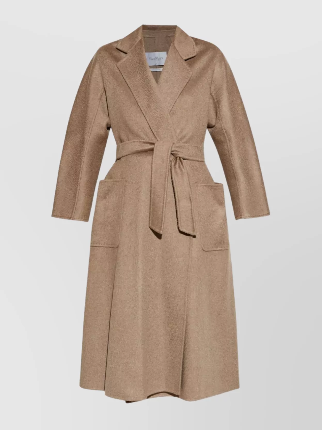 Max Mara Textured Fabric Coat Belted Waist In Brown