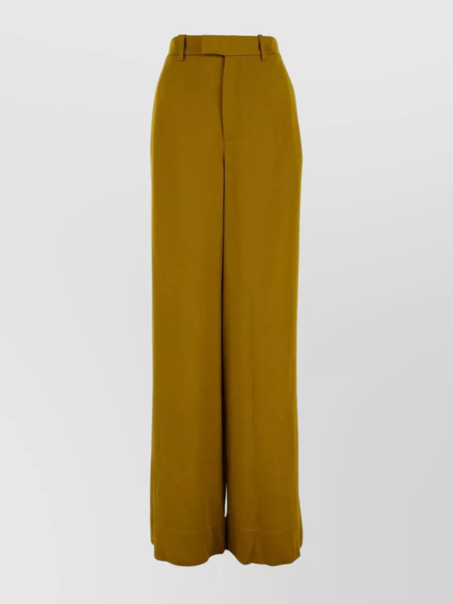 Shop Saint Laurent Wide-leg High-waisted Satin Trousers In Brown
