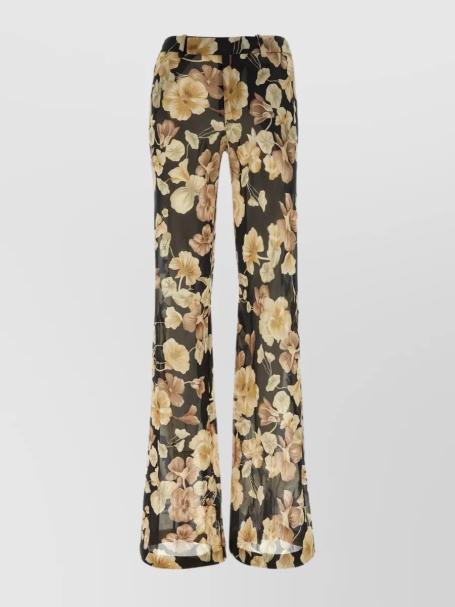 Shop Saint Laurent Floral Sheer Wide-leg Pant In Brown