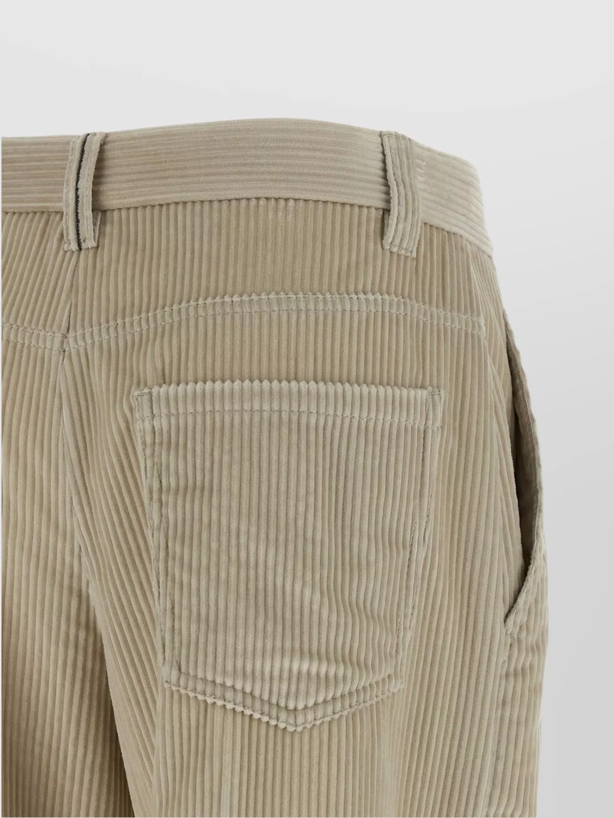 Brunello Cucinelli Beige Corduroy Trousers With Front Zip And Hook Button Closure In Neutral