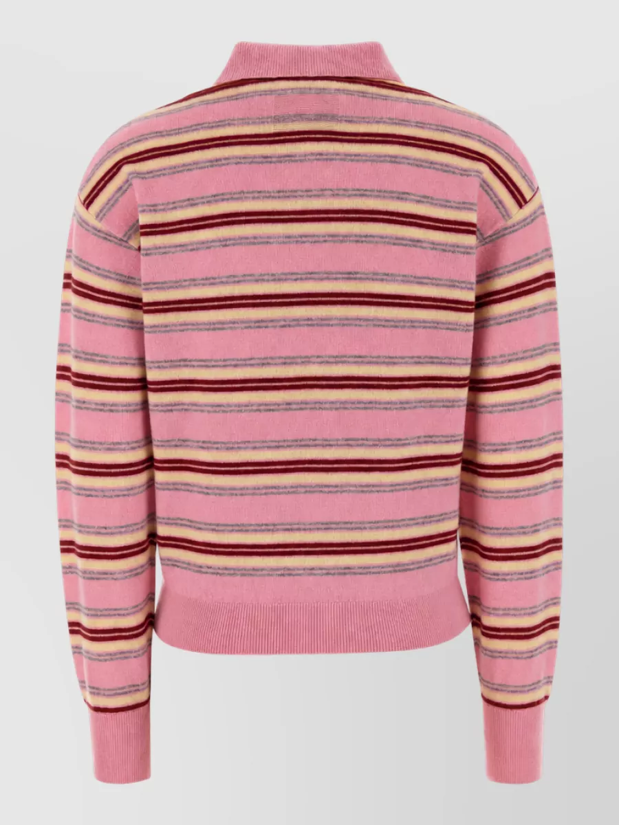 Guest In Residence Striped Ribbed Cashmere Polo Sweater
