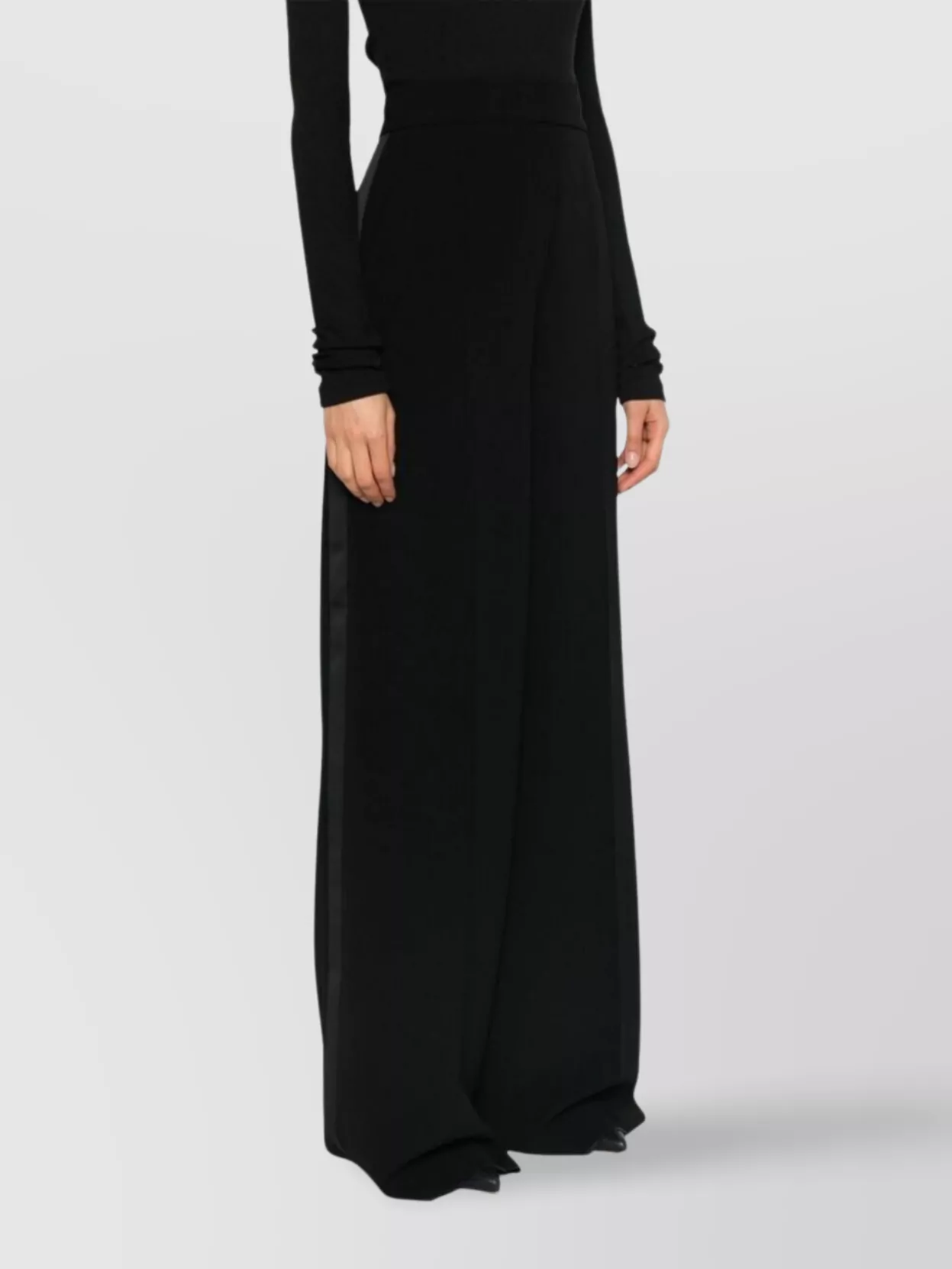 Max Mara High Waist Wide Leg Trousers With Satin Stripe