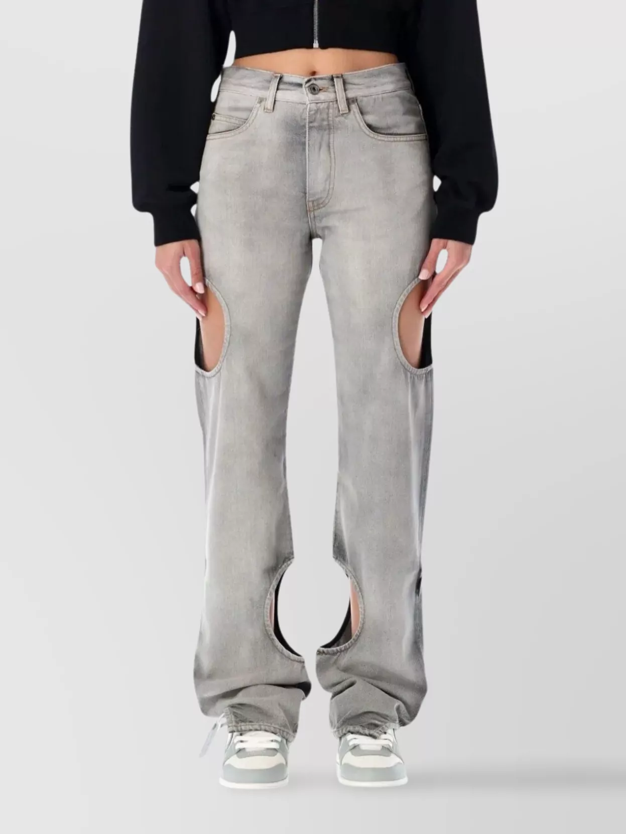 Off-white Cut-out Denim Trousers Featuring Belt Loops In Blue
