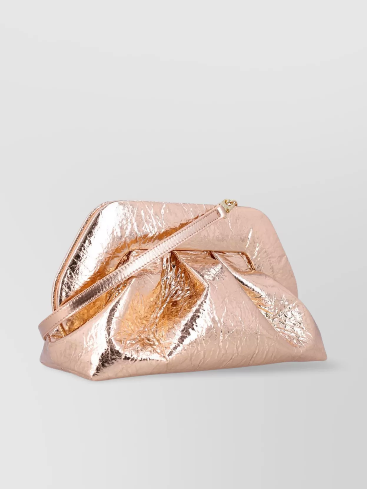Themoirè Metallic Crinkled Fold-over Clutch With Detachable Strap