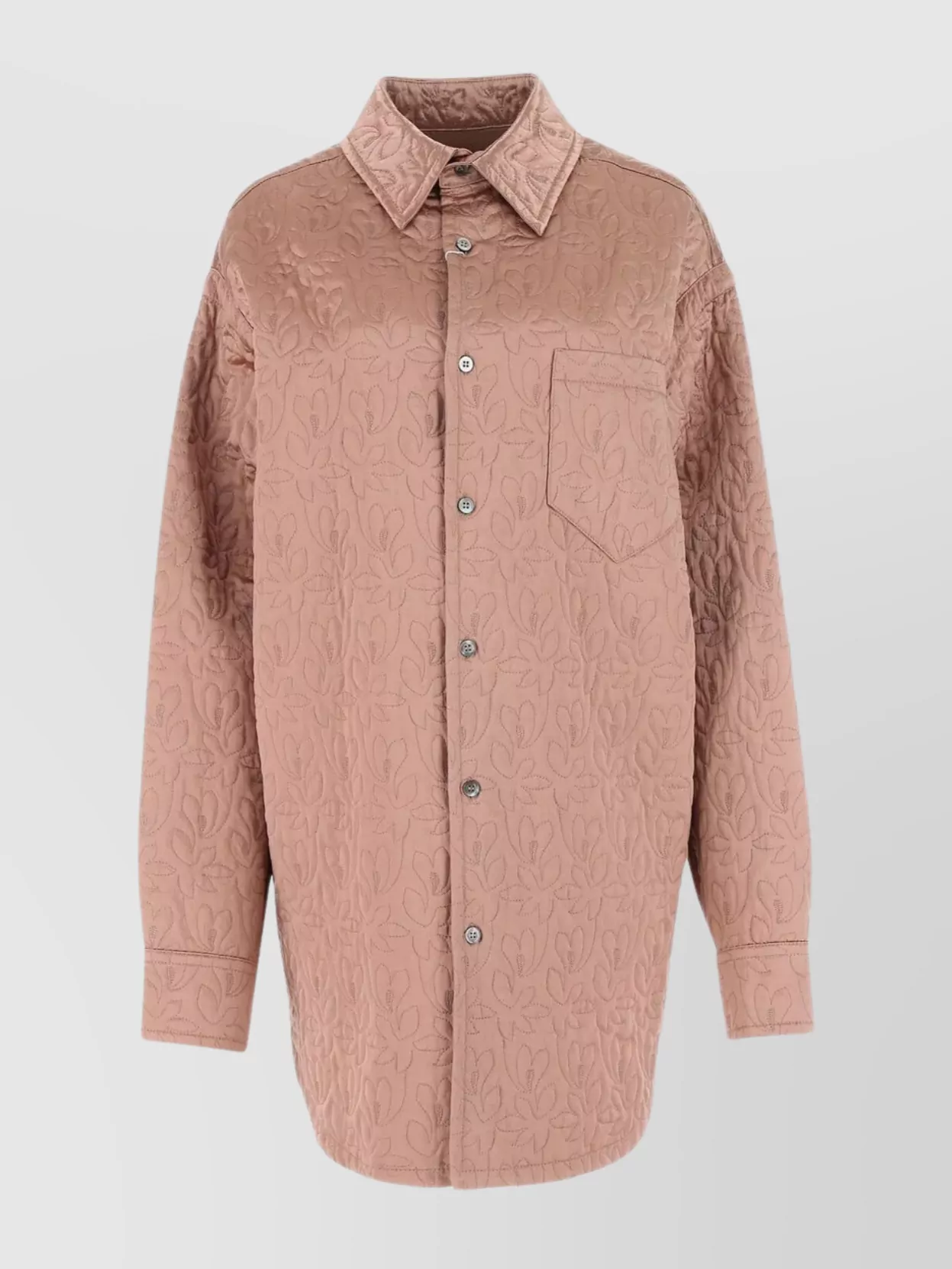 Shop Maison Margiela Oversized Satin Shirt With Rounded Hemline And Buttoned Cuffs In Pink