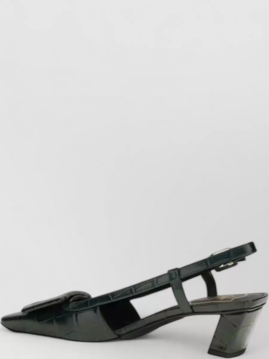 Roger Vivier Leather Crocodile-Pattern Slingback Mules