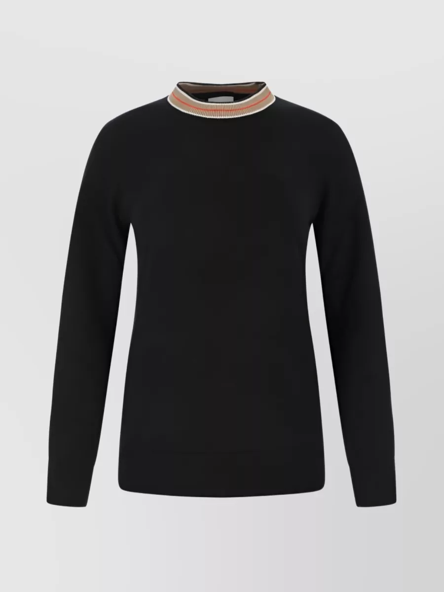 Shop Burberry Signature Stripe Neck Cashmere Sweater In Black