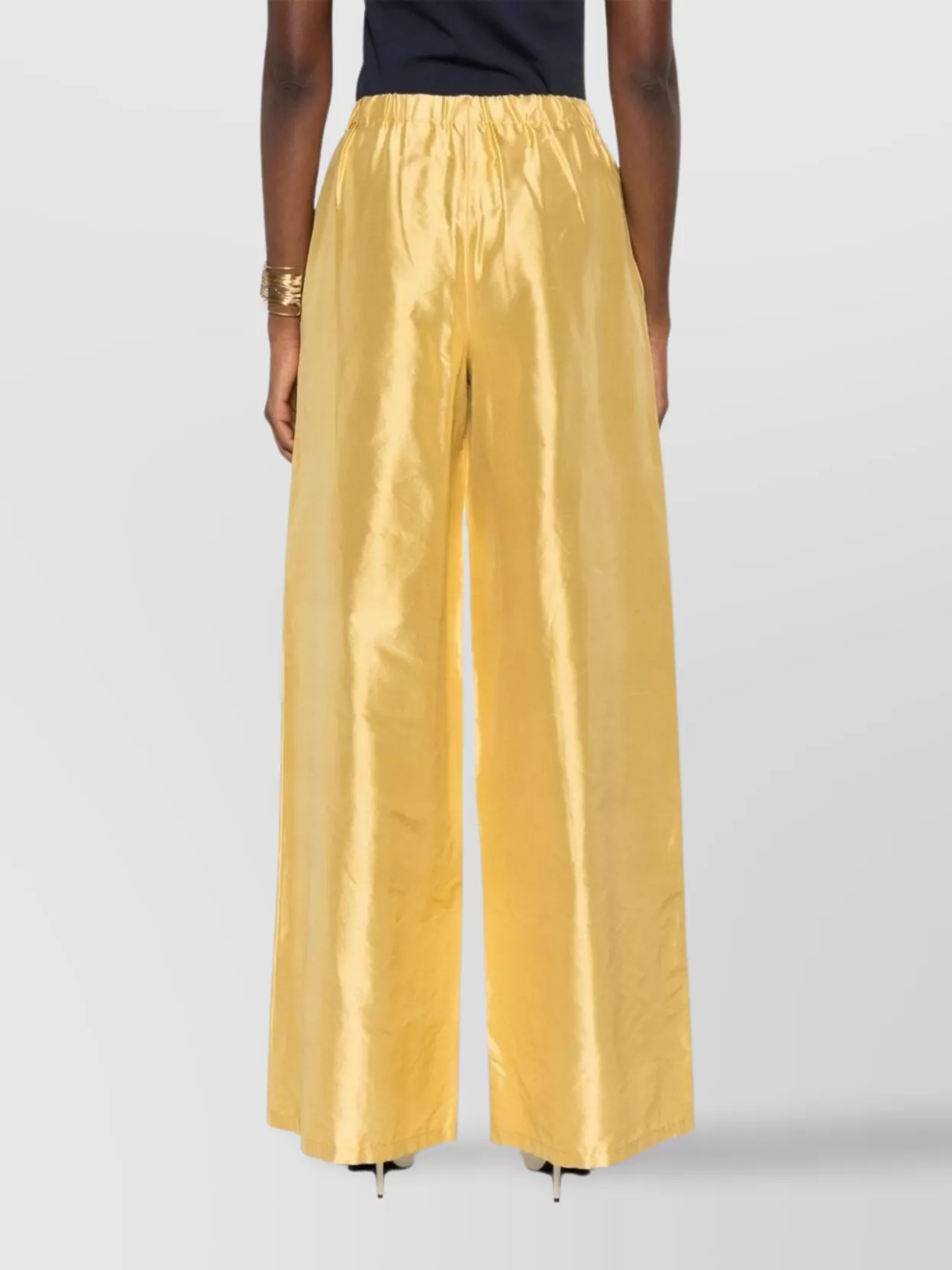 Max Mara Wide-leg Trousers With Shiny Finish And Elastic Waistband In Neutral