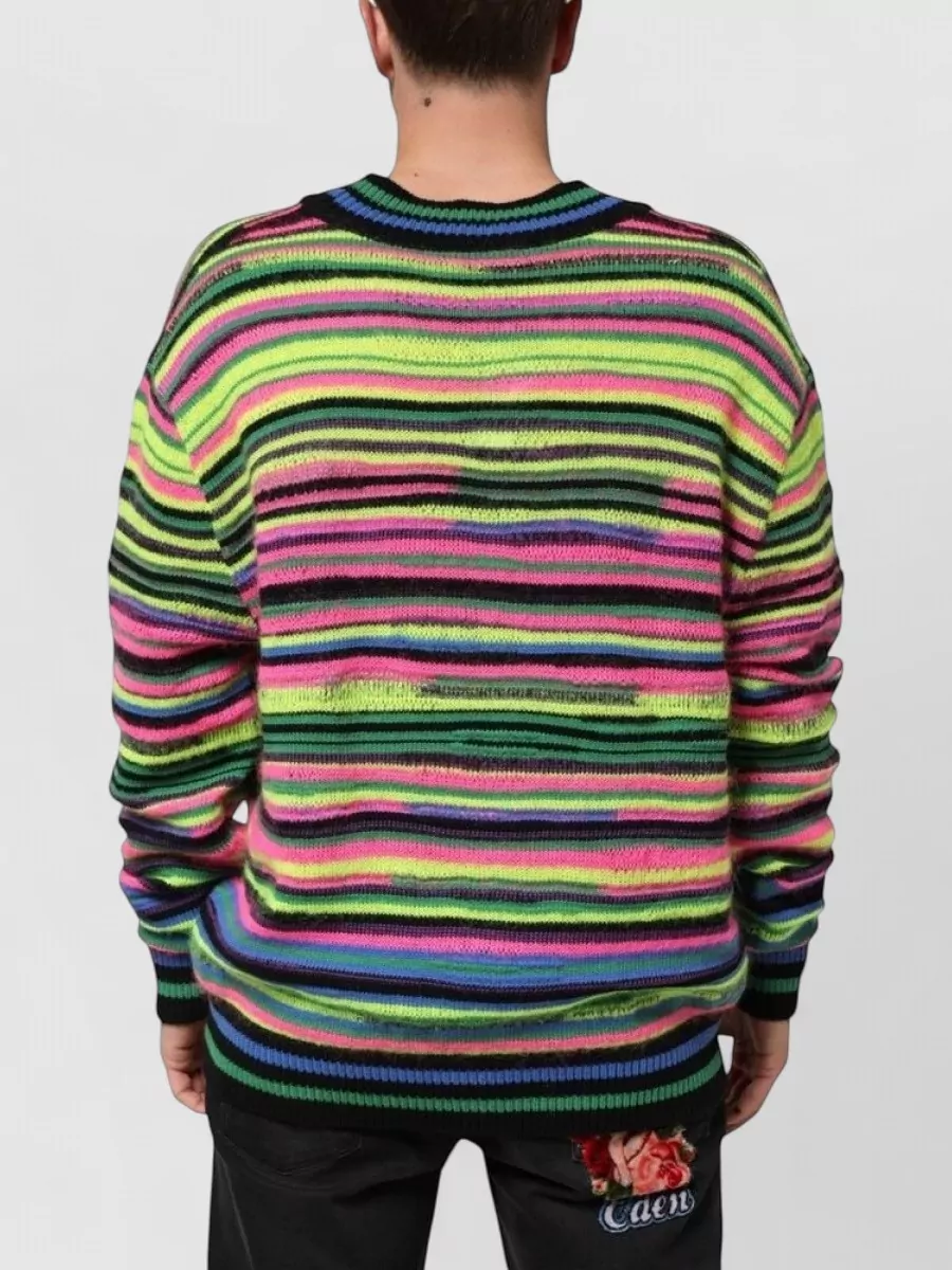 Dolce&Gabbana Striped V-Neck Logo-Knit Jumper