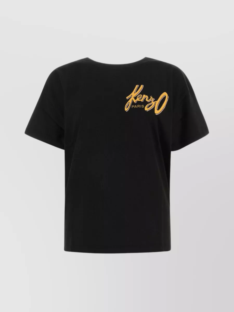 Shop Kenzo Ribbed Crew-neck Cotton T-shirt With Short Sleeves In Black