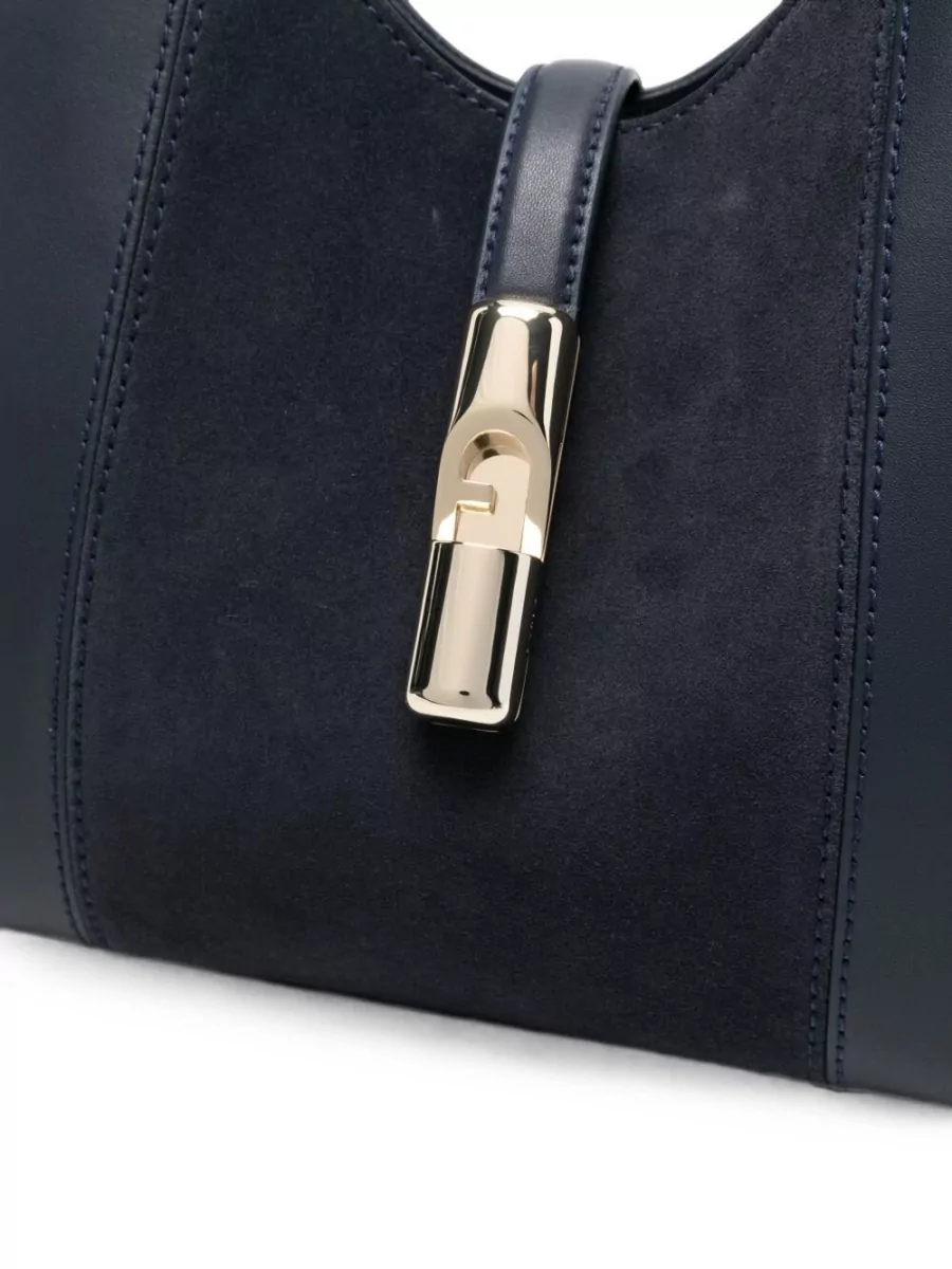 Furla Goccia Medium Suede Panelled Leather Shoulder Bag
