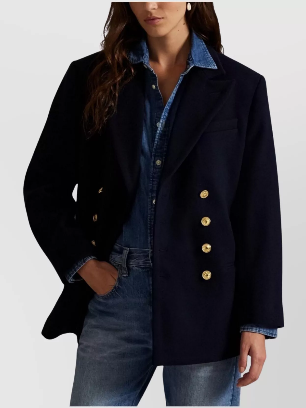 Ralph Lauren Logo Wool Skirt Featuring Front Pockets