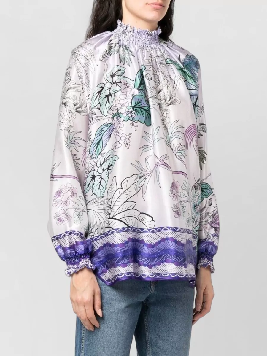 F.r.s For Restless Sleepers Printed Silk High Neck Blouse