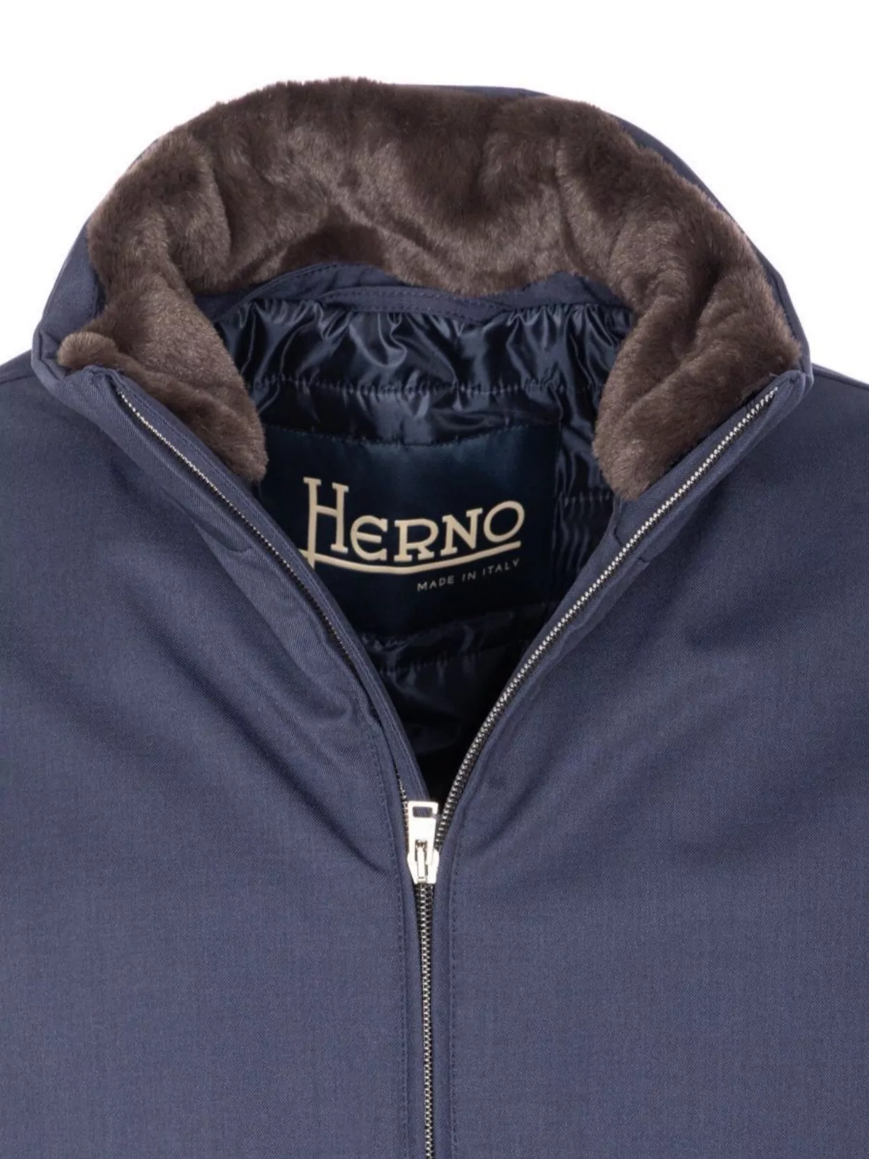 Herno Bomber Jacket With Removable Shearling Detail In Blue