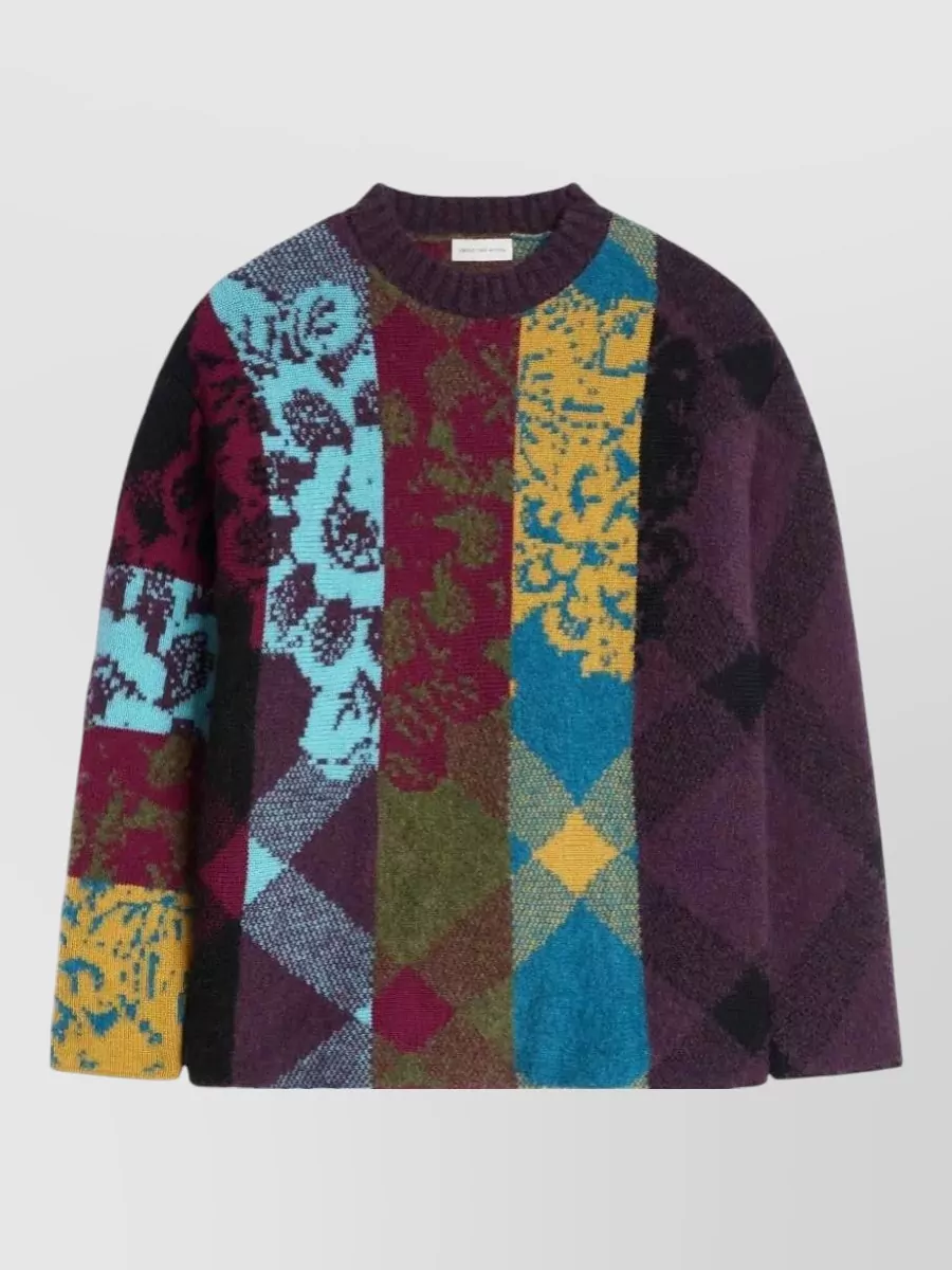 Dries Van Noten Wool alpaca oversized patchwork floral striped jumper