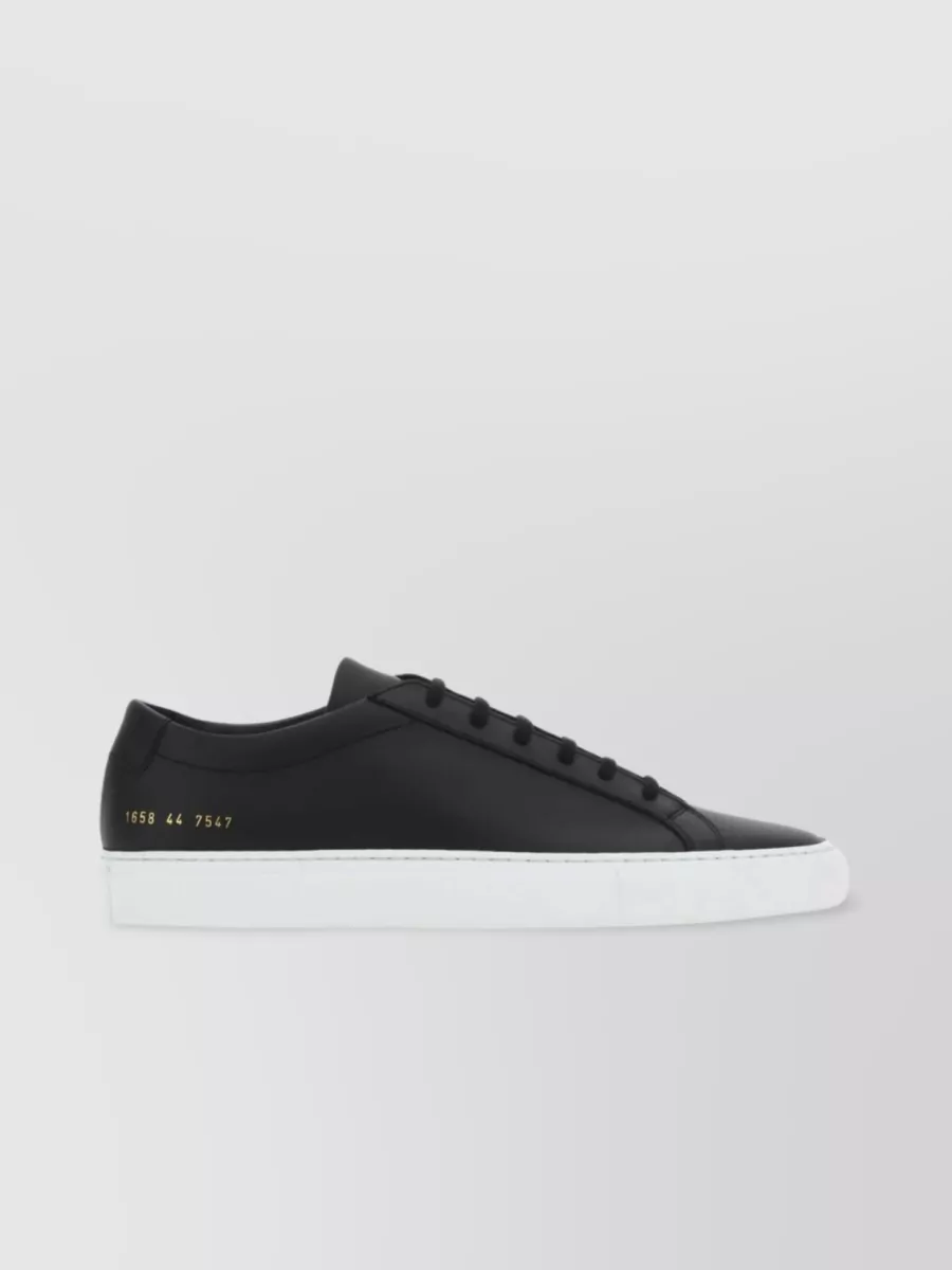 Shop Common Projects Leather Round Toe Sneakers With Contrast Sole In Black