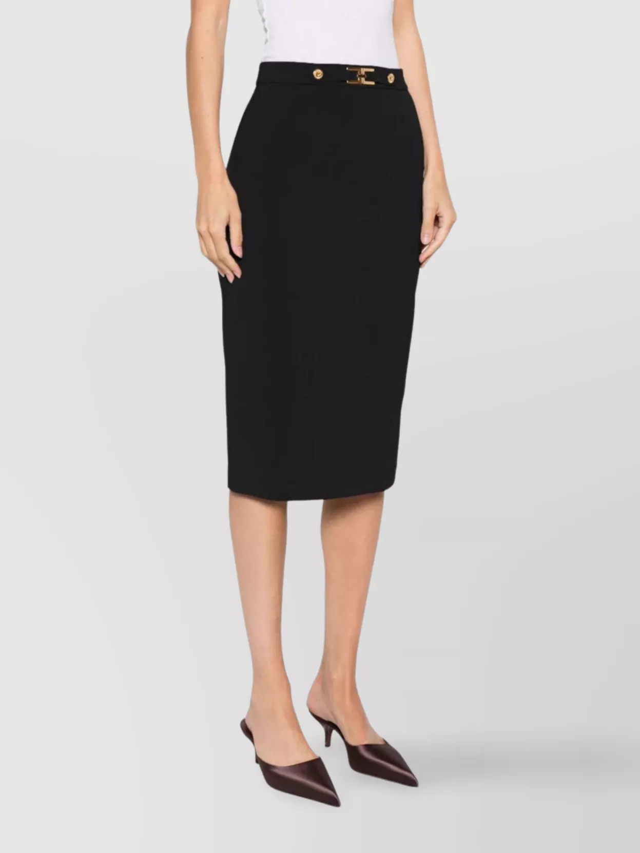 Elisabetta Franchi Slit Waist Gold High Knee Skirt
