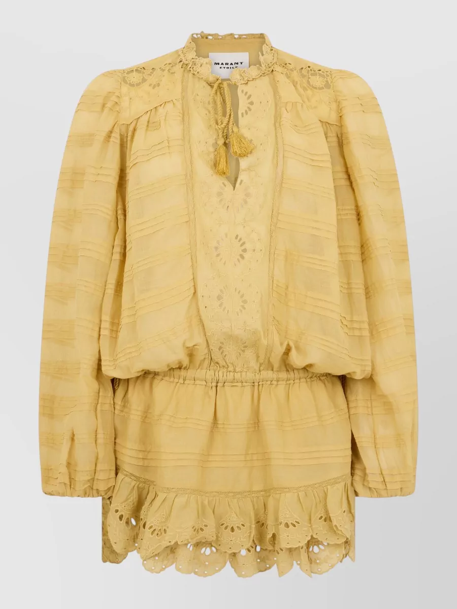Isabel Marant Etoile Cotton Pleated High-Neck Long-Sleeve Blouse