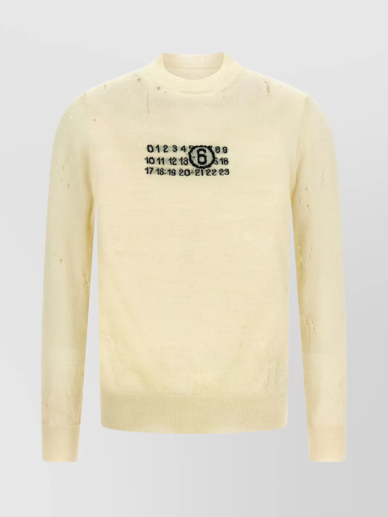 Mm6 Maison Margiela Crew Neck Distressed Graphic Print Sweater