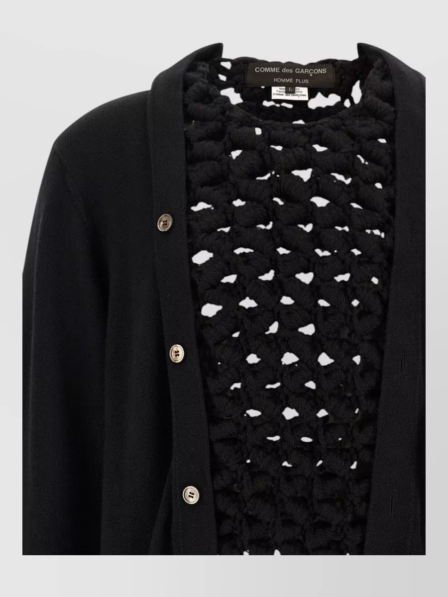 Comme Des Garçons Wool Open Knit V Neck Cardigan