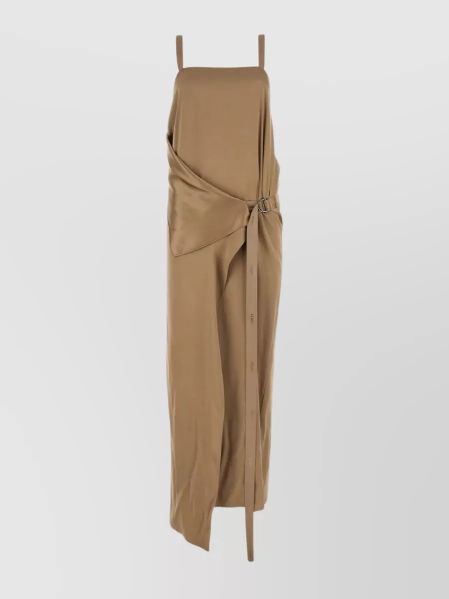 Shop Fendi Long Dress In Luxurious Satin In Brown