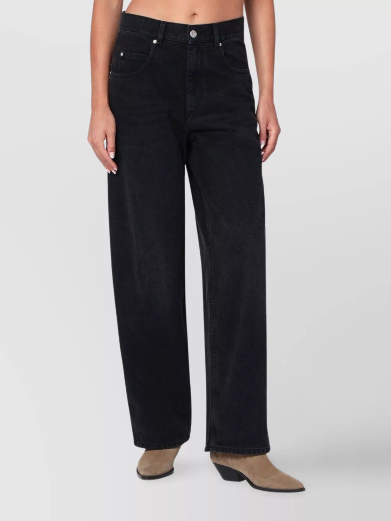 Isabel Marant Distressed Denim Trousers With Wide-leg Design In Black